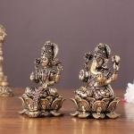 Pure Brass Unique Lord Ganesha and Goddess Lakshmi Idols - 3" Height